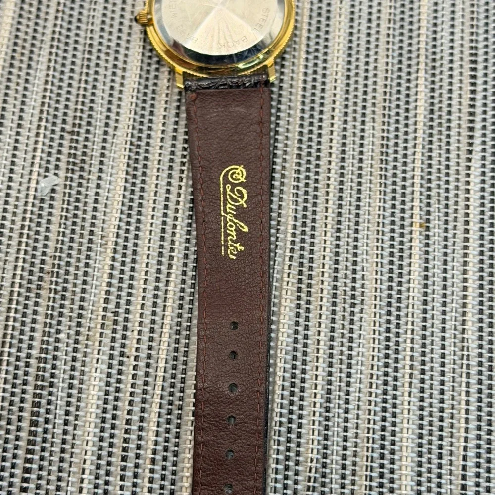 Dufonte Lucien Piccard Gold Tone Liberty Coin Dial Watch Brown Leather Strap